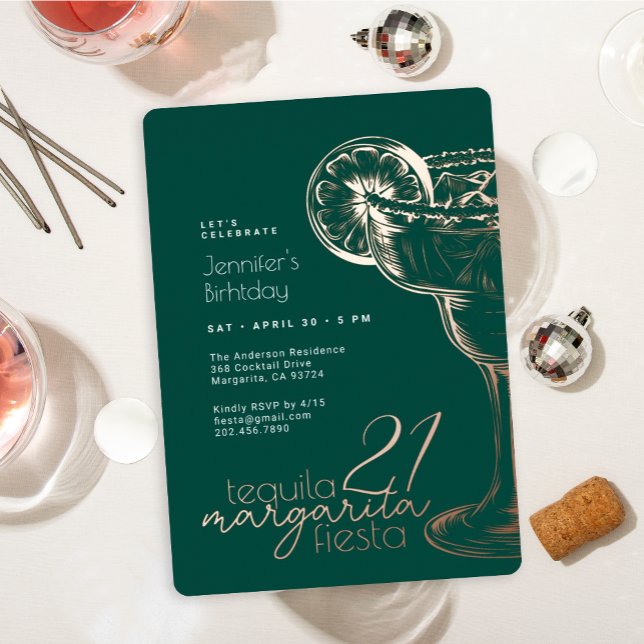 Invitación Con Relieve Metalizado Green Margarita Fiesta 21 cumpleaños Fiesta Gold (Subido por el creador)