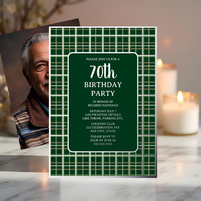 Invitación Con Relieve Metalizado Green Silver Geometric 70th Personalizado Birthday (Subido por el creador)