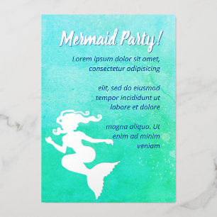Invitación Con Relieve Metalizado Green Watercolor Mermaid Foil Invitation