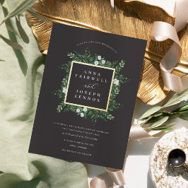 Invitación Con Relieve Metalizado Greenhouse | Elegante Boda botánico acuarela