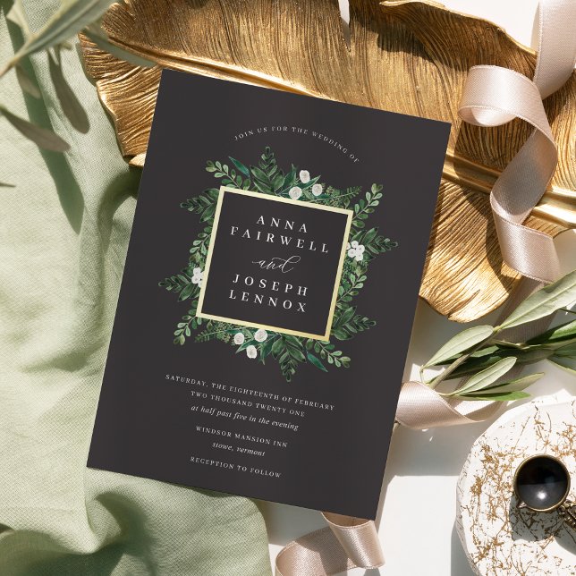 Invitación Con Relieve Metalizado Greenhouse | Elegante Boda botánico acuarela (Subido por el creador)