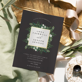 Invitación Con Relieve Metalizado Greenhouse | Elegante Boda botánico acuarela