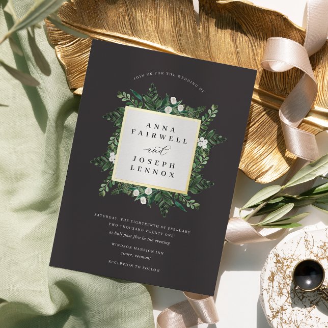 Invitación Con Relieve Metalizado Greenhouse | Elegante Boda botánico acuarela (Subido por el creador)