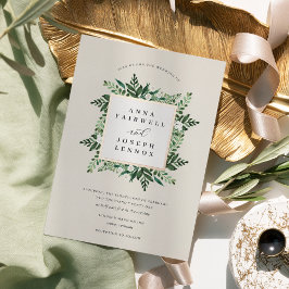 Invitación Con Relieve Metalizado Greenhouse | Elegante Boda botánico acuarela