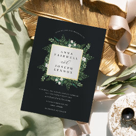 Invitación Con Relieve Metalizado Greenhouse | Elegante Boda botánico acuarela