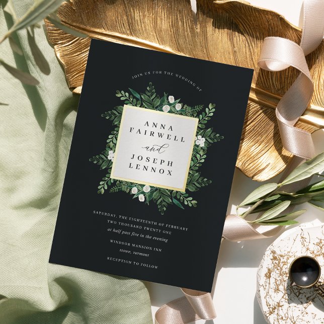 Invitación Con Relieve Metalizado Greenhouse | Elegante Boda botánico acuarela (Subido por el creador)