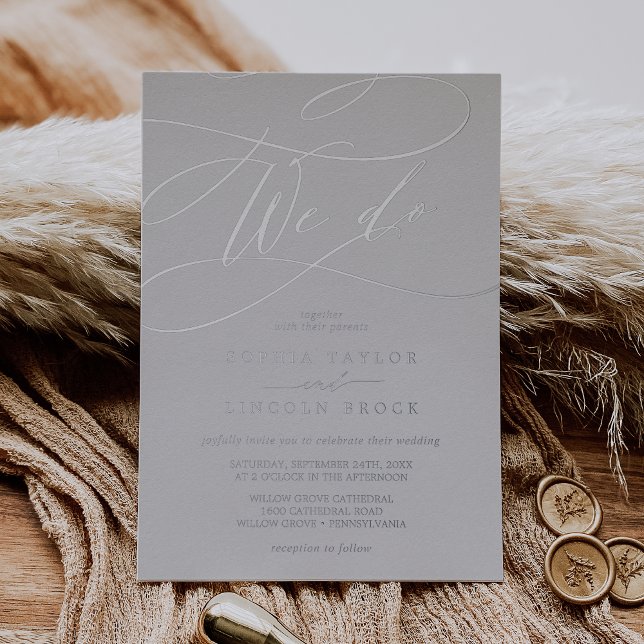 Invitación Con Relieve Metalizado Gris romántico Relieve metalizado plateado | Flore (Subido por el creador)