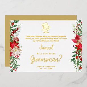 Invitación Con Relieve Metalizado Groomsman Fancy Luxury Christmas Proposal Card