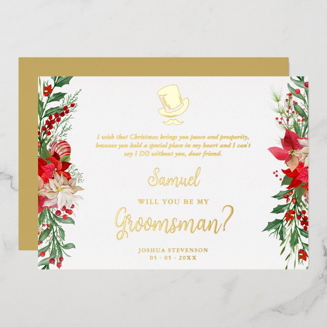 Invitación Con Relieve Metalizado Groomsman Fancy Luxury Christmas Proposal Card (Anverso/Reverso)