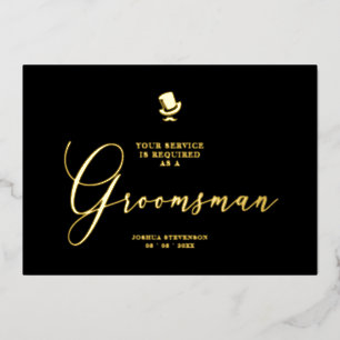 Invitación Con Relieve Metalizado Groomsman Funny Wedding Minimalist Proposal Golden