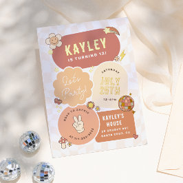 Invitación Con Relieve Metalizado Groovy Daisy Boho Retro Vamos Chica Fiesta Cumplea