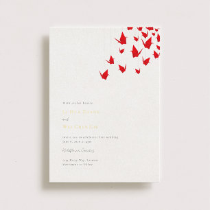 Invitación Con Relieve Metalizado Grullas de papel de origami para boda