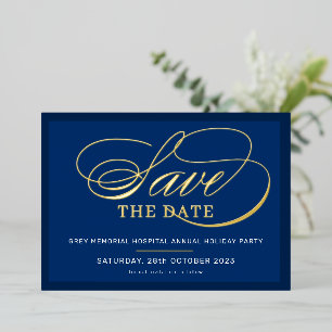 Invitación Con Relieve Metalizado GUARDA LA FECHA evento elegante letra elegante azu