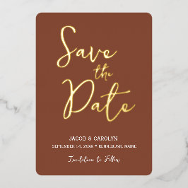 Invitación Con Relieve Metalizado Guardar el Boda de oro de Terracota Date