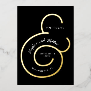 Invitación Con Relieve Metalizado Guardar Fecha de Boda con Ampersand de Letra Negra