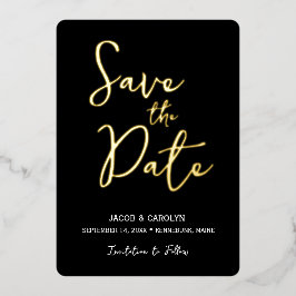 Invitación Con Relieve Metalizado Guardar la Fecha Boda Negra Blanco y Dorado