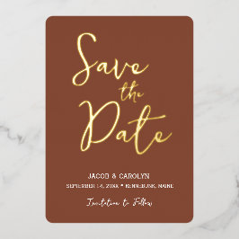 Invitación Con Relieve Metalizado Guardar la Fecha Boda Terracota Gold