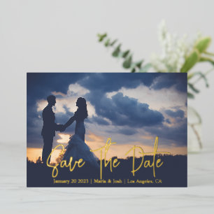 Invitación Con Relieve Metalizado Guardar la fecha con el boda de fotos