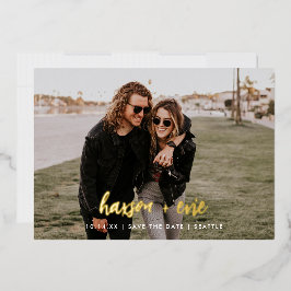 Invitación Con Relieve Metalizado Guardar la fecha con foto moderna en negrita con n