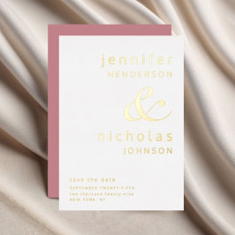 Invitación Con Relieve Metalizado Guardar la fecha de boda con ampersand rosa polvor