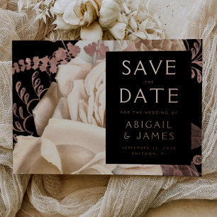 Invitación Con Relieve Metalizado Guardar la fecha de boda con flores oscuras de mar
