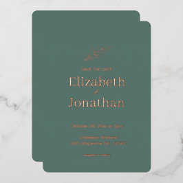 Invitación Con Relieve Metalizado Guardar la fecha de boda de hoja minimalista simpl
