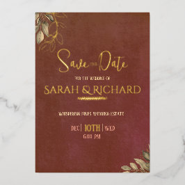 Invitación Con Relieve Metalizado Guardar la fecha de boda de terciopelo boho óxido 