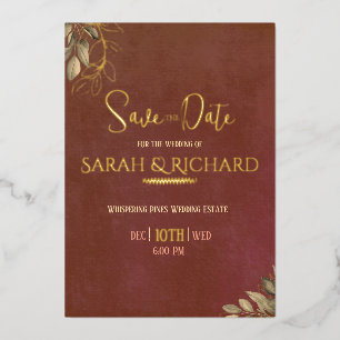 Invitación Con Relieve Metalizado Guardar la fecha de boda de terciopelo boho óxido 