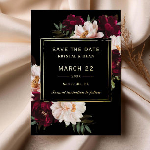 Invitación Con Relieve Metalizado Guardar la fecha de boda floral borgoña malhumorad