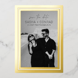 Invitación Con Relieve Metalizado Guardar la fecha de boda moderna con foto de borde
