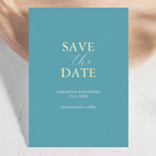 Invitación Con Relieve Metalizado Guardar la fecha de boda Simple Turquesa Azul