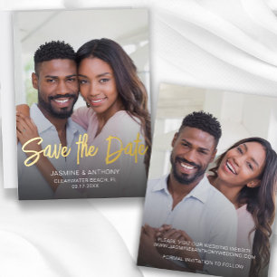 Invitación Con Relieve Metalizado Guardar la fecha de la boda compromiso caligrafía 