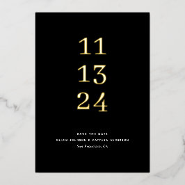 Invitación Con Relieve Metalizado Guardar la fecha en negro y dorado. Boda elegante