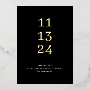 Invitación Con Relieve Metalizado Guardar la fecha en negro y dorado. Boda elegante 