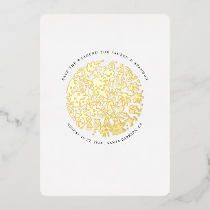 Invitación Con Relieve Metalizado Guardar la Fecha Floral Redondo Minimalista Glamur
