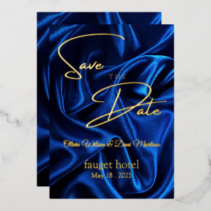 Invitación Con Relieve Metalizado guardar la fecha fondo de seda azul