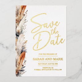 Invitación Con Relieve Metalizado Guardar la fecha moderno boho con foto atrás | Rea
