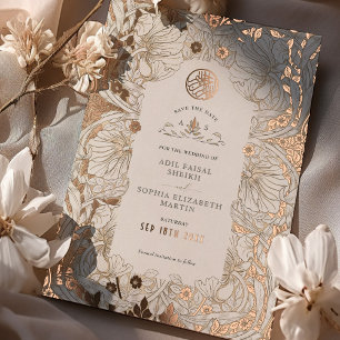 Invitación Con Relieve Metalizado Guardar la fecha Muted White Muslim Islámico Morri