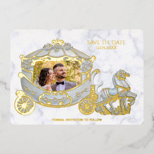 Invitación Con Relieve Metalizado Guardar la Fecha - Princesa en el Carruaje - Foto
