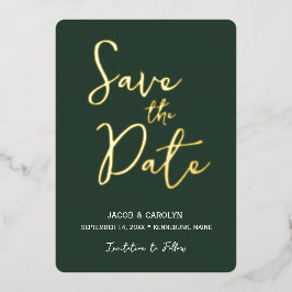 Invitación Con Relieve Metalizado Guardar la fecha Sage Verde Dorado Boda