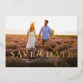 Invitación Con Relieve Metalizado Guardar la fecha simple y elegante foto horizontal