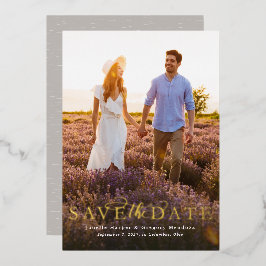 Invitación Con Relieve Metalizado Guardar la fecha simple y elegante foto vertical u
