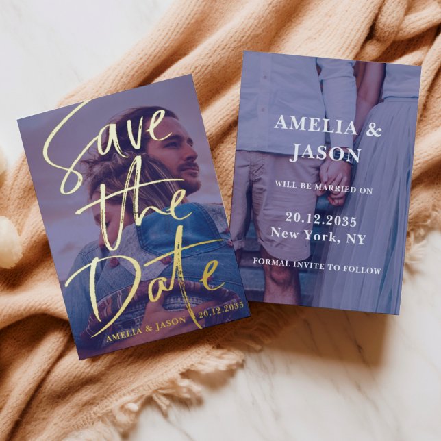 Invitación Con Relieve Metalizado Guardar la fotografía caligrafía de oro de fecha (Subido por el creador)