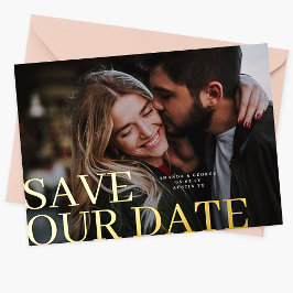 Invitación Con Relieve Metalizado Guardar nuestra fecha elegante clásica foto boda d