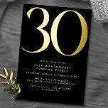 Invitación Con Relieve Metalizado Guay Black and Gold | Mujeres o hombres 30 años<br><div class="desc">Invitaciones de 30 años de estilo moderno con un gran título "30" en Relieve metalizado metálico real. Los detalles del evento se imprimen a continuación en una letra blanca mate. Diseño unisexo con acentos dorados sobre un fondo negro contrastante. (Los colores de fondo se pueden cambiar utilizando la herramienta de...</div>