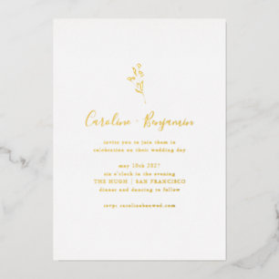 Invitación Con Relieve Metalizado Guion botánico simple boho boda elegante oro