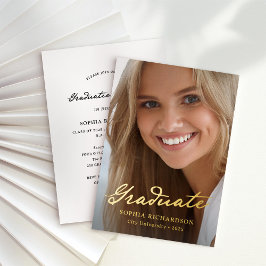 Invitación Con Relieve Metalizado Guión caprichoso | Oro de graduación de foto de mo