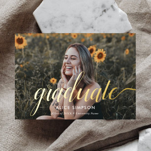 Invitación Con Relieve Metalizado Guión Chic Foto de graduación femenina