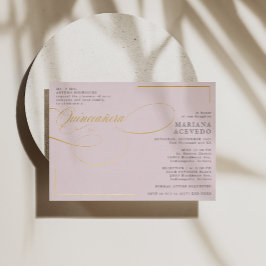 Invitación Con Relieve Metalizado Guión clásico Tradicionalidad Palabras rosa Quince
