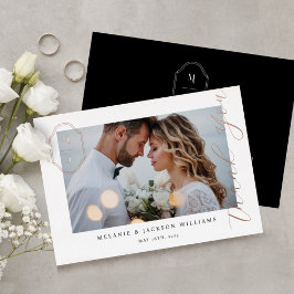 Invitación Con Relieve Metalizado Guión de agradecimiento Foto de boda con monograma